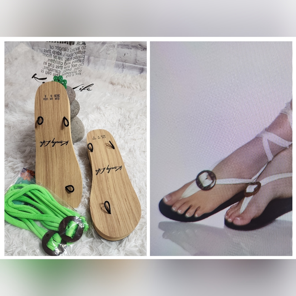 Kandy Life Interchangeable Wedge Sandals  Womens Size 8/ Green Short Strap/NWT